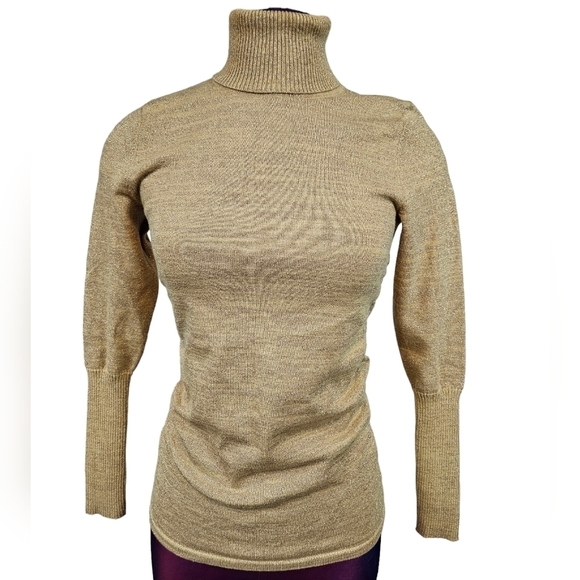 Maggie by Magaschoni Gold Form Fitting Turtleneck Sweater Size XS Women's N27 - Picture 2 of 9